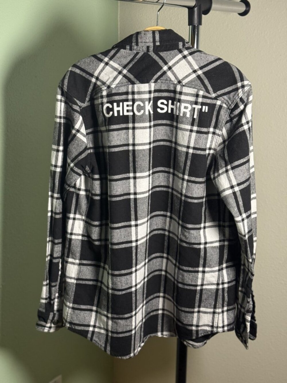 Off-White c/o Virgil Abloh Black White Plaid Flannel Check Shirt Men's M